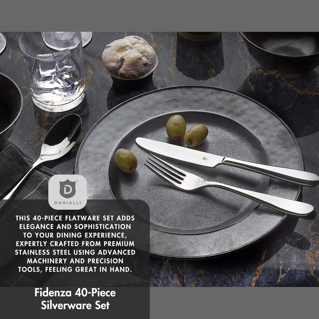 Danialli Silverware Set for 8, 18/10 Stainless Steel (40-Piece, Fidenza)