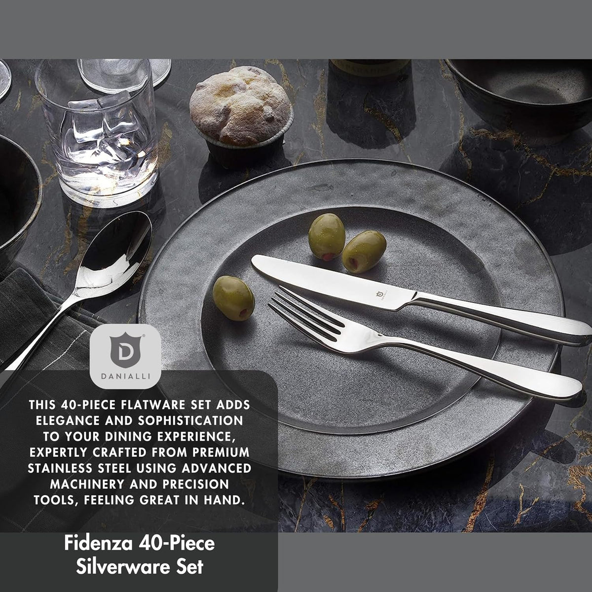 Danialli Silverware Set for 8, 18/10 Stainless Steel (40-Piece, Fidenza)