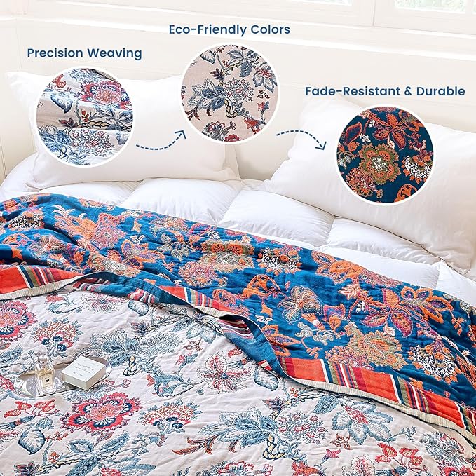 MSGKV Boho Throw Blanket 60"x80" 100% Cotton Floral Blanket - Image 3