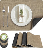 Fyvva Placemats Set of 6 Wipeable Reversible Faux Leather with Coasters