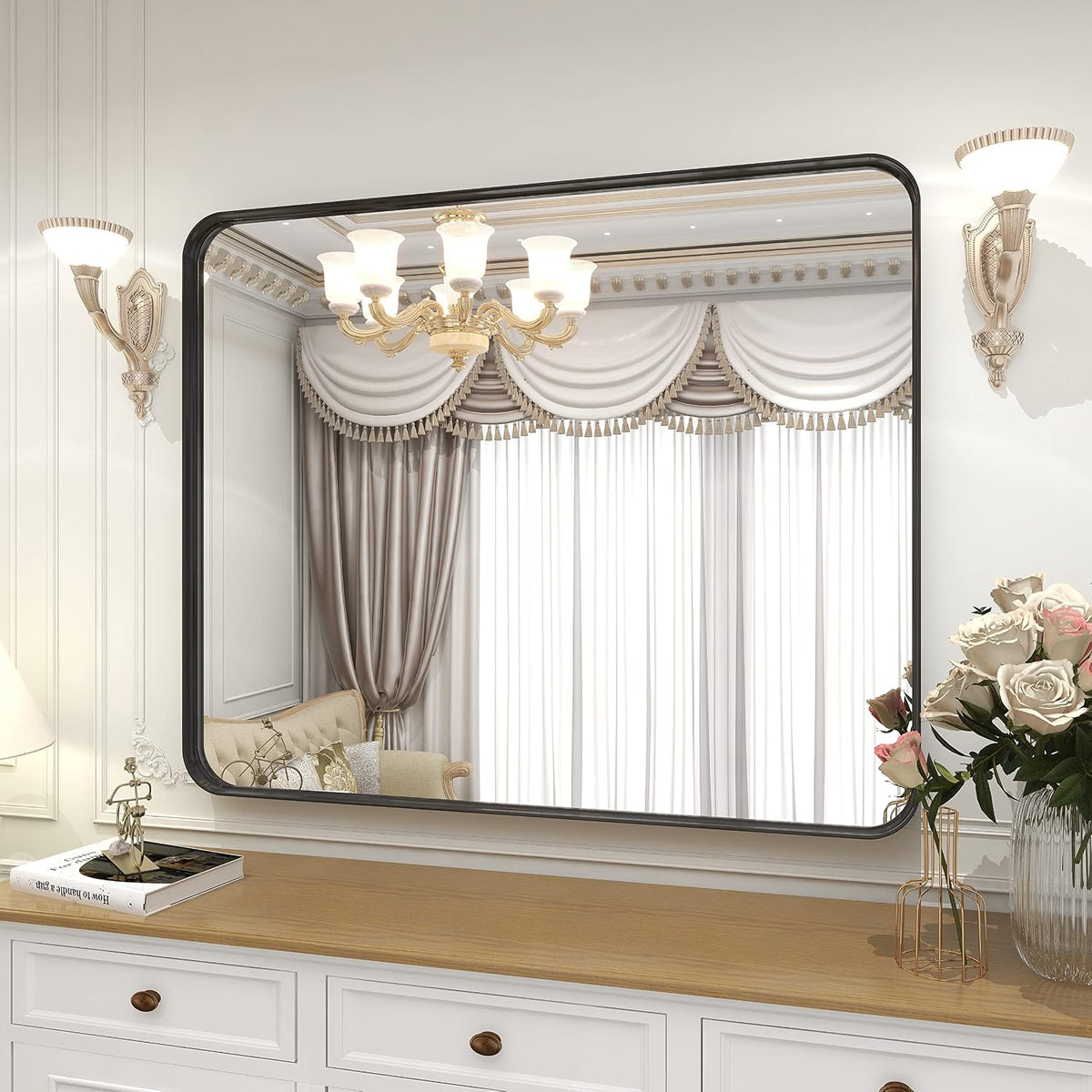 VooBang Bathroom Mirror 24"x32", Black Gorgeous Deep Frame Wall Mirror