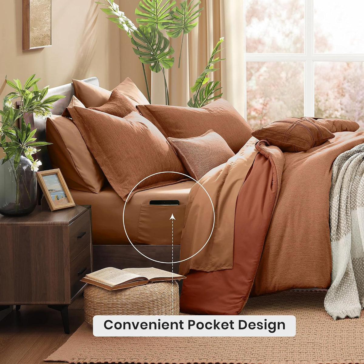Monbix Queen Comforter Set 7 Pieces Autumn Leaf Bed in a Bag