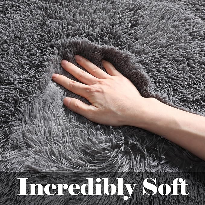 ONASAR Grey Area Rugs for Living Room, 5x8 Gray Fluffy Shag Bedroom Rug - Image 2
