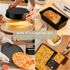 10-Piece Nonstick Bakeware Set, 0.8MM Thick Carbon Steel Baking Pan Set for Oven with Cookie Sheet, Muffin Pan, Pizza Pan, Loaf Pan and Cooling Rack, Stackable Kitchen Baking Set, PFOA/PTFE Free