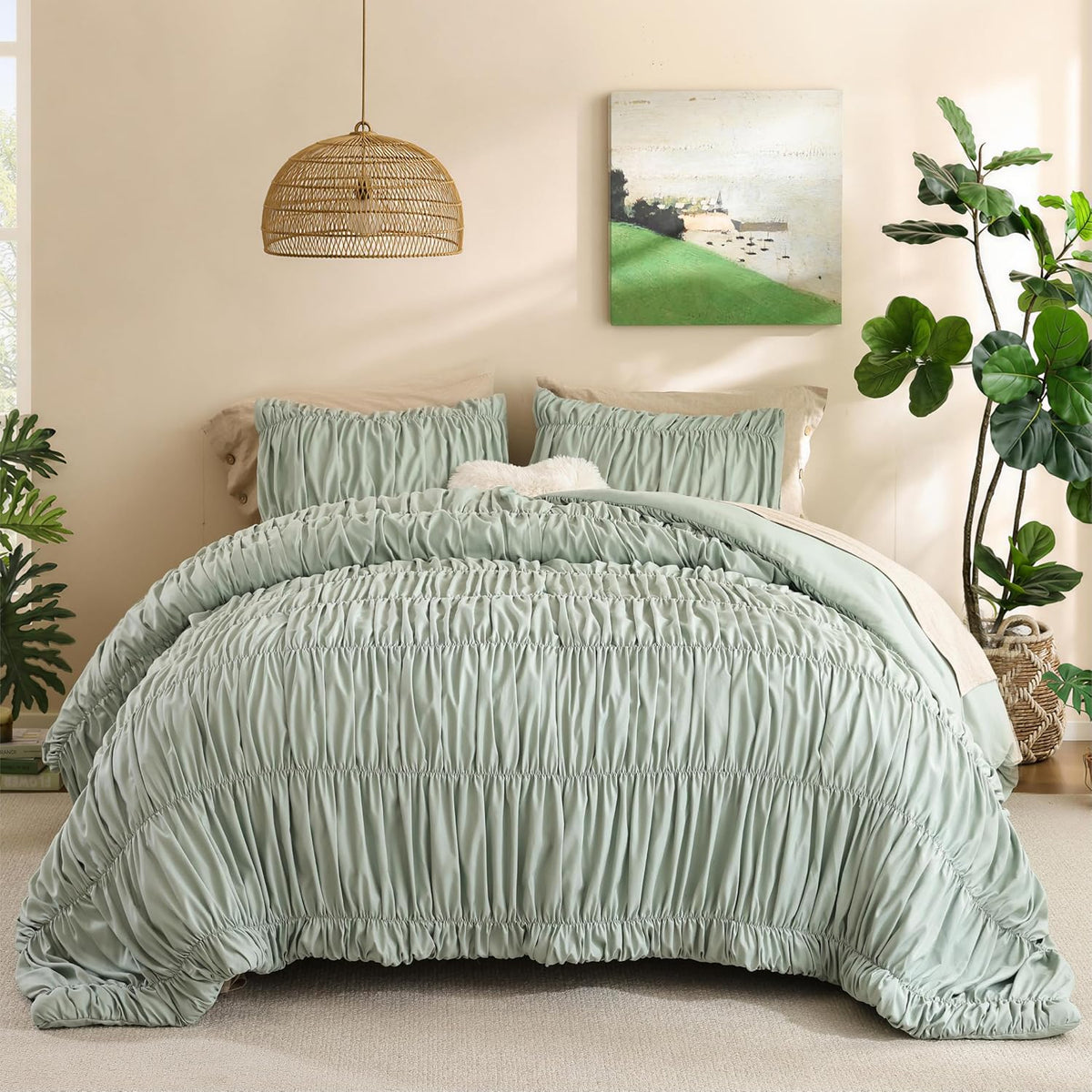 weigelia Light Grey Comforter Set Full, All Season Lightweight Bedding Set