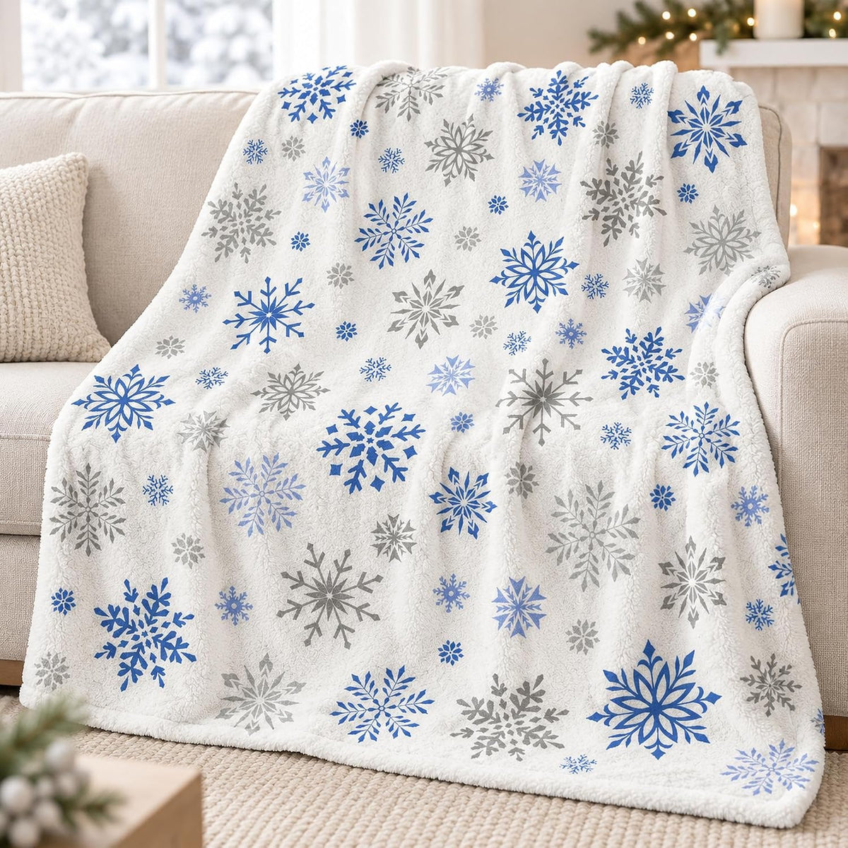 Snowflake Throw Blanket 60x80 Inches, Soft Lightweight Winter Blanket