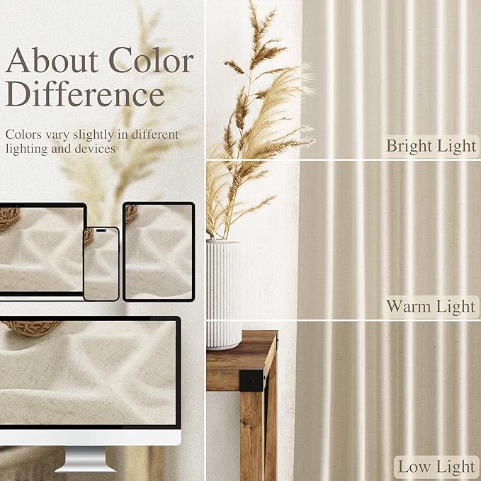 Nanspring Vanilla Linen Curtains 84 Inches Long - Image 3