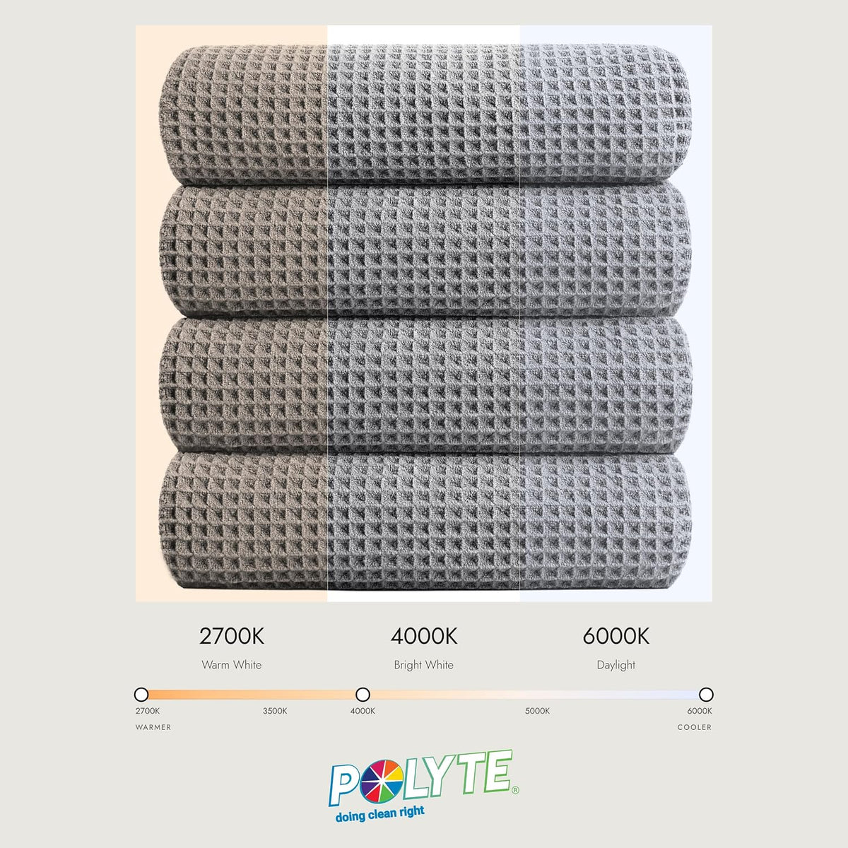 POLYTE 430 GSM Poly Blend Microfiber Quick Dry Waffle Bath Towel Set of 6