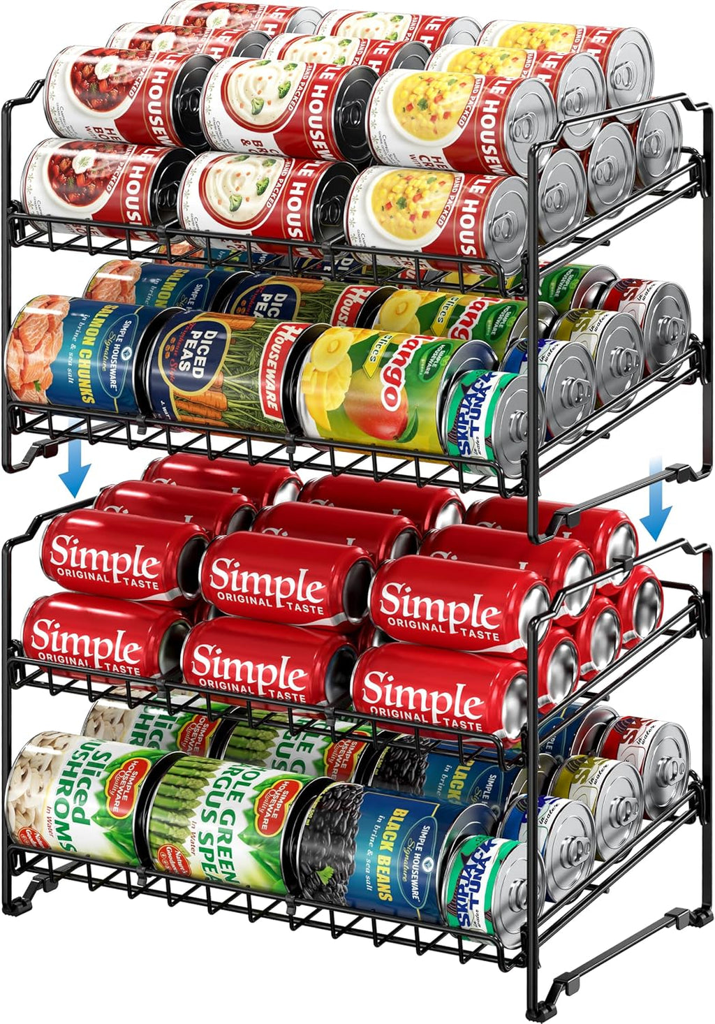 Simple Houseware 2 Tier Stackable Can Rack, Silver, 2 Pack