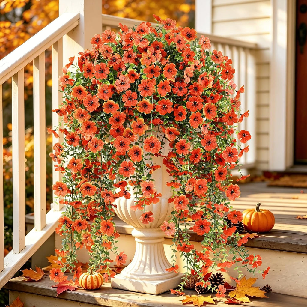 AGIRL 6 Bundles Fall Artificial Flowers for Outdoor Faux Plant,Orange