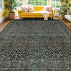Vintage Washable Dark Green 10x14 Rug - Image 4