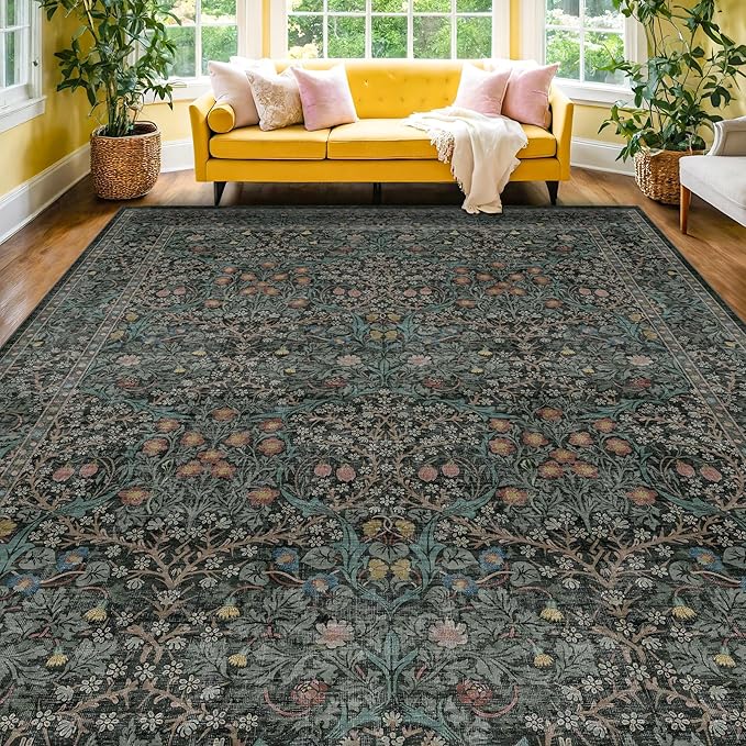 Vintage Washable Dark Green 10x14 Rug - Image 4