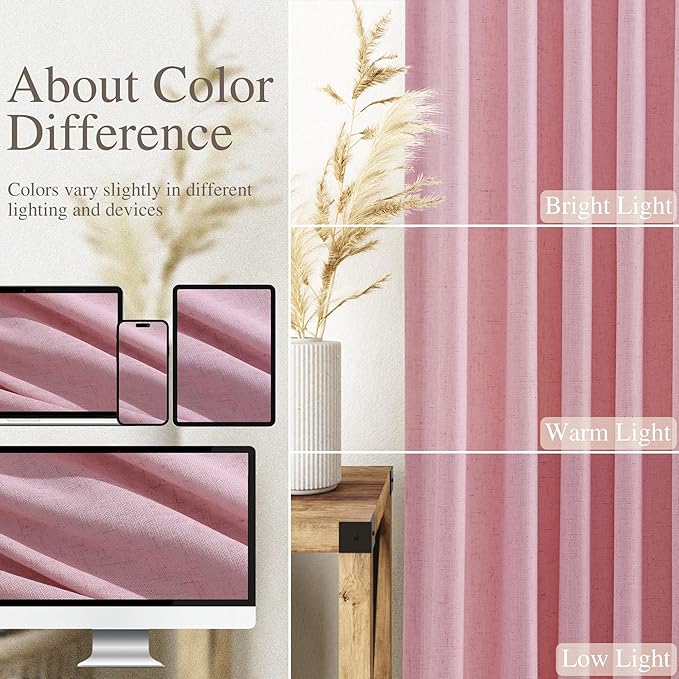 Rose Linen 96 Inch Long Curtains Panels 2 Panel Set - Image 3