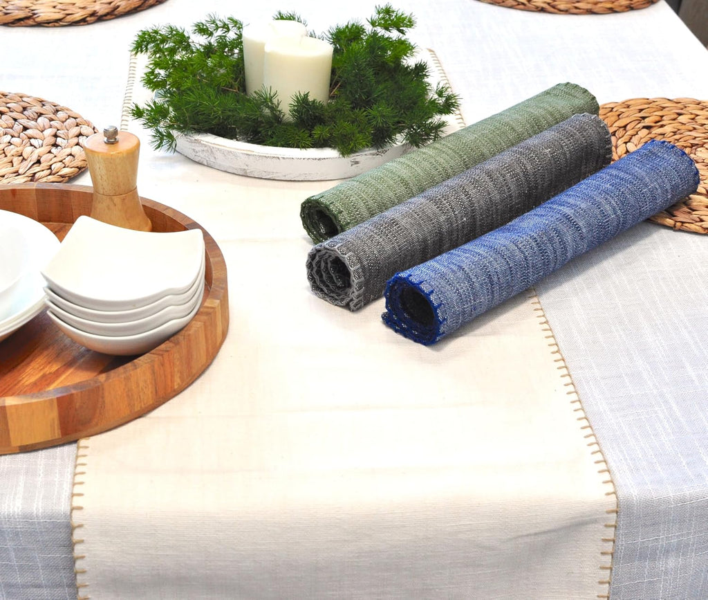 Short Coffee Table Runner Cotton Modern Kitchen Table Runner with Decorative Stitch at Edge Dresser Scarf Dining Table Washable Cloth Small Furniture Top Cover 14"x48" Green