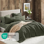 King Comforter Set - 7 Pieces Green Textured Bed in a Bag King Bedding Set