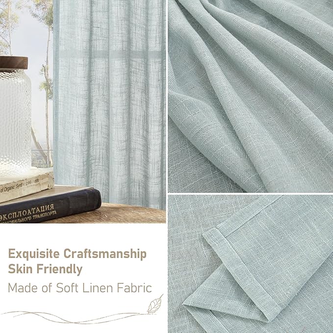 LAMIT Greyish Blue Linen Short Curtains 30 Inch Length, Semi Sheer Light - Image 6