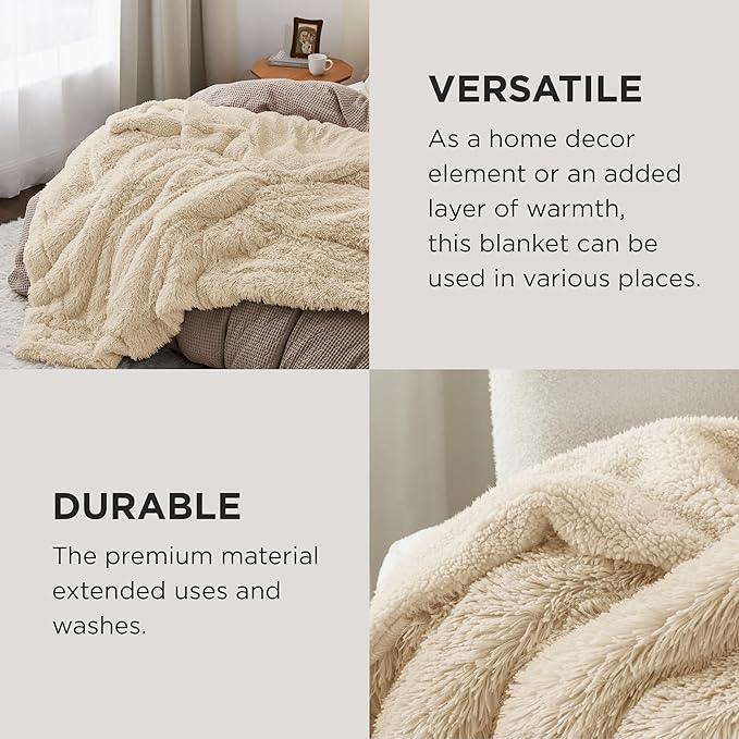 Bedsure GentleSoft Fluffy Beige Throw Blanket - Image 4