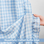 ZJDECOR Baby Blue Buffalo Plaid Ruffle Window Curtain Panels 84 Inches Long