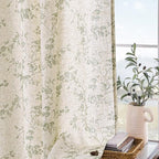 Lazzzy Green Floral Linen Curtains 96 Inch Farmhouse Back Tab Drapes - Image 8