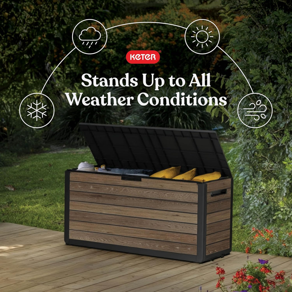 Keter Premium Everwood 71 Gal Outdoor Storage Box and Patio Side Table