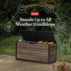 Keter Premium Everwood 71 Gal Outdoor Storage Box and Patio Side Table