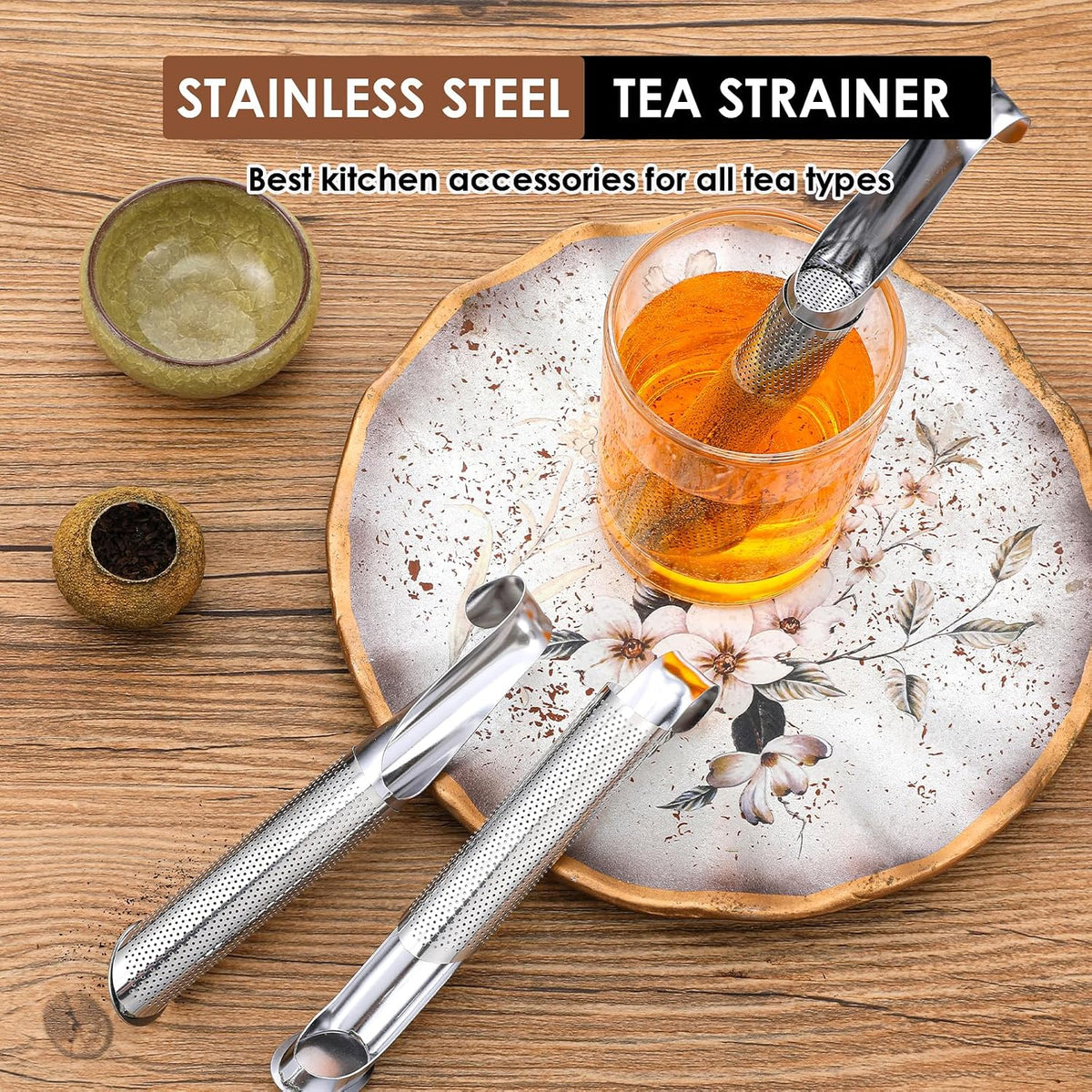 8Pcs Stainless Steel Tea Diffuser, 2024 New Tea Artifact Creative Pipe Tea Infuser Mesh Strainer with Hanging Hook Handle, Universal Fine Holes Tea Interval Diffuser for Loose Tea Leaf Coffee Etc
