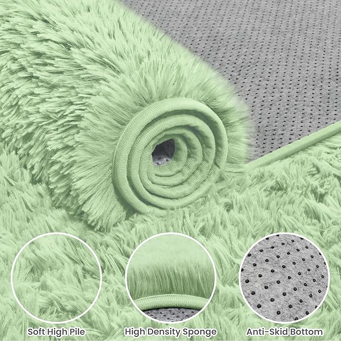 4x6 Area Rugs for Living Room Rug: Soft Fluffy Shag Mint Green Rugs for Bedroom - Image 6