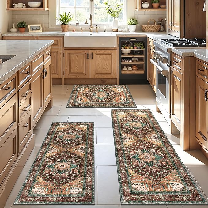 Yamaziot Washable Kitchen Runner Rug Set of 3, Non-Slip Boho Vintage Hallway - Image 6