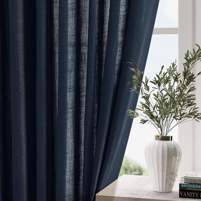 Linen Navy Blue Curtains 108 inch Extra Long - Image 5