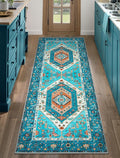 SERISSA Boho Washable Runner Rug, 2x5 Rug Runner Non-Slip Vintage Blue Hallway by SERISSAHomeDecorCollection