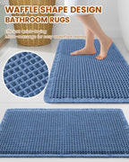 Smiry Waffle Bathroom Rugs Sets 2 Piece (30x20+24x16, Blue)