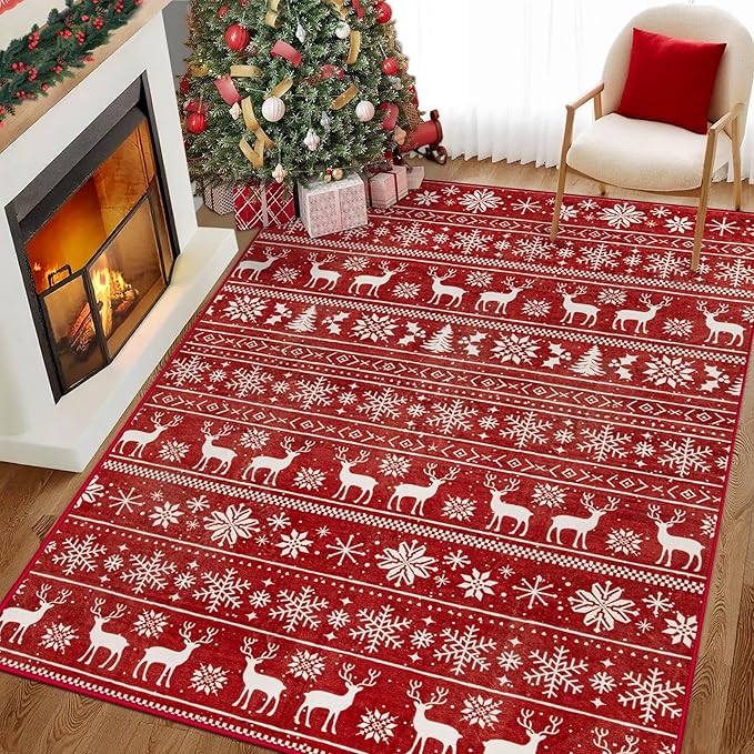 Christmas Rug 6x9 Washable Rugs, Boho Christmas Tree Snowflake Rug Non-Slip - Image 8