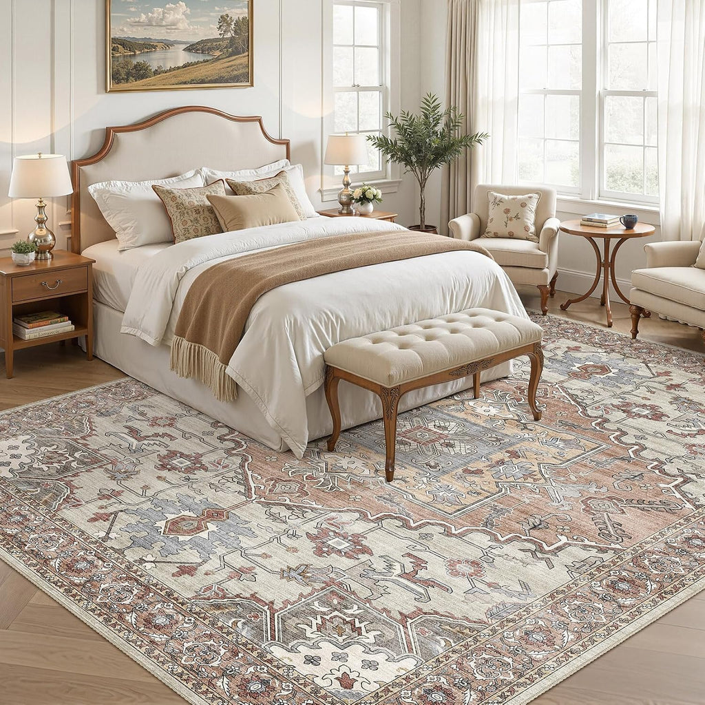 8x10 Area Rugs for Living Room: Washable Soft Brick Red Neutral Rug