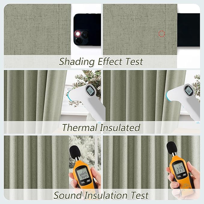 Sage Green 100% Blackout Linen Curtains 86 Inch Length 2 Panels Set - Image 5