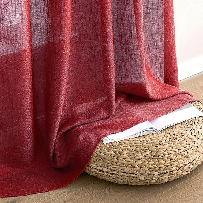 MIULEE Burgundy Red Kitchen Curtains 24 Inch Length 2 Panels, Soft Thick Linen - Image 7