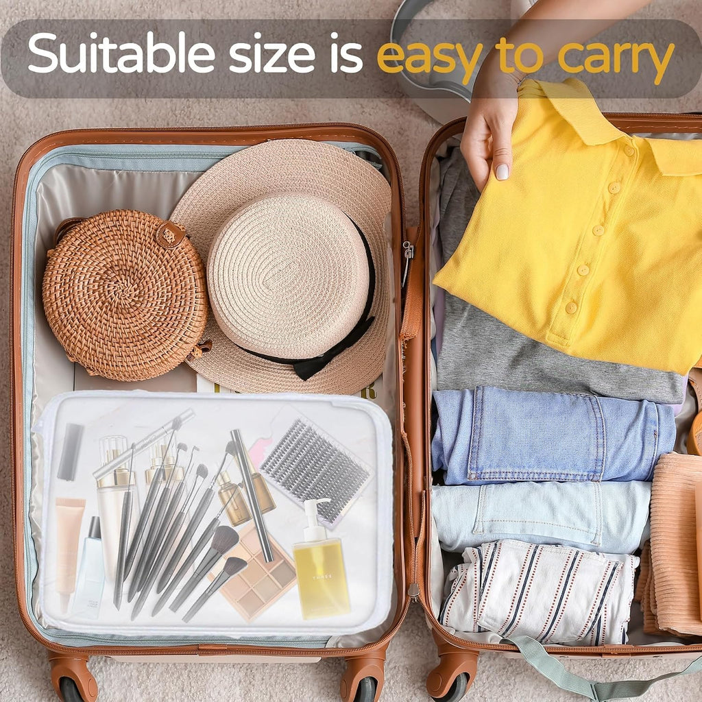 3PCS Clear Hard Plastic Zipper Case, Double Zippers Hard Pouch, Portable Travel Organizer Bin Clear Makeup Bag for Toy Storage, Snack Bag, Cosmetics, Diaper Bag, Toiletry Bag (3PCS-M)