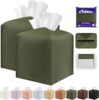 Tissue Box Cover Holder Square Tissue Cube Cover PU Leather Tissue Organizer with Bottom Belt for Bathroom, Tabletop, Car, Night Stands, Office, Home, Kitchen (2, Off White)