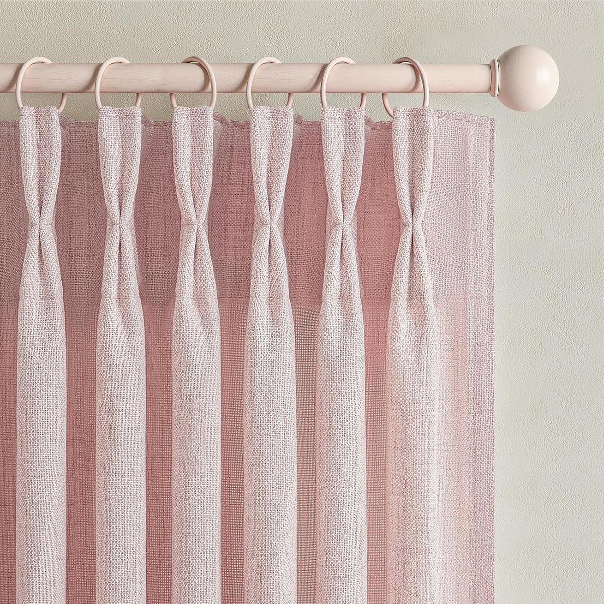 Pretty Light Pink Semi Sheer Curtains 96 Inches Long for Living Room 2 Panels Set, Memory Shaped Pinch Pleated 8 FT Faux Linen Light-Filtering Nursery Curtain Back Tab Elegent Window Drapes W40 x L96
