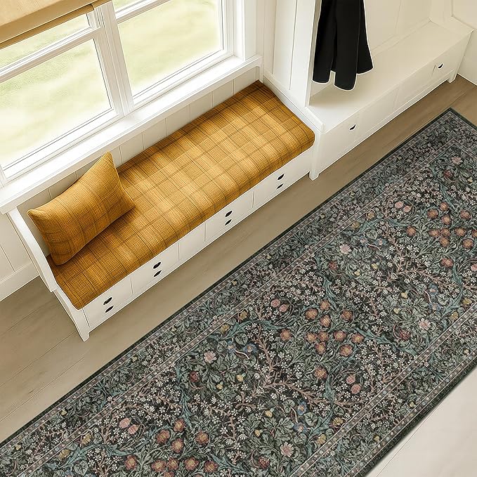 Dark Green 2 x 8 Runners for Hallways, 8ft Long Floor Runner for Kitchen by HazoHaus