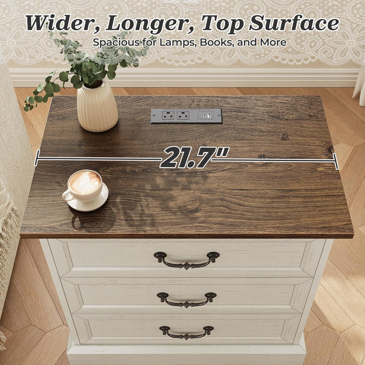 Huuger Nightstand with Charging Station, 3 Drawer Night Stand Set of 2