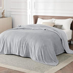 Bedsure GentleSoft Fleece Blanket California King Light Grey - Image 2