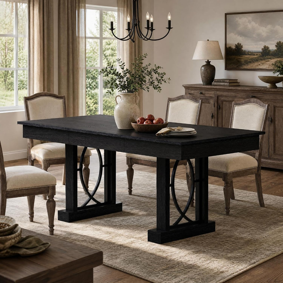 IDEALHOUSE Wooden Dining Table for 6-8 People with 2 Large Drawers,71 in ﻿