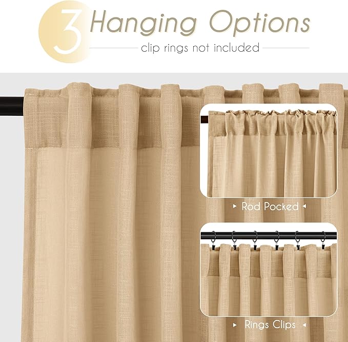 Tan Linen Curtains 108 inches Long - Image 2
