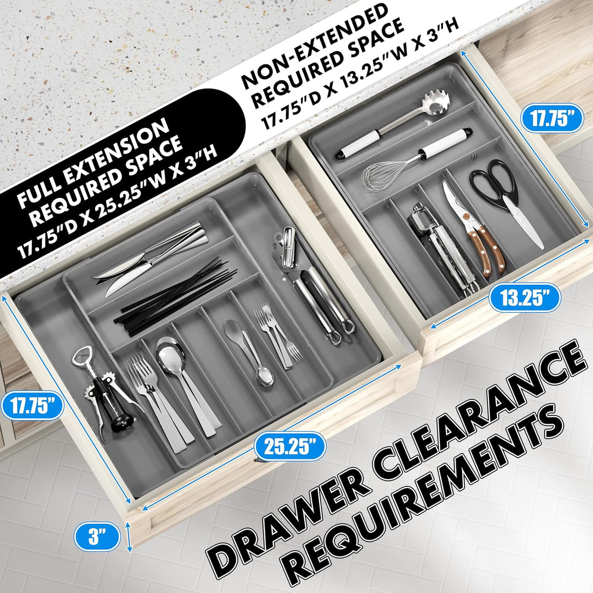 Simple Houseware Expandable Kitchen Drawer Flatware Organizer, Gray