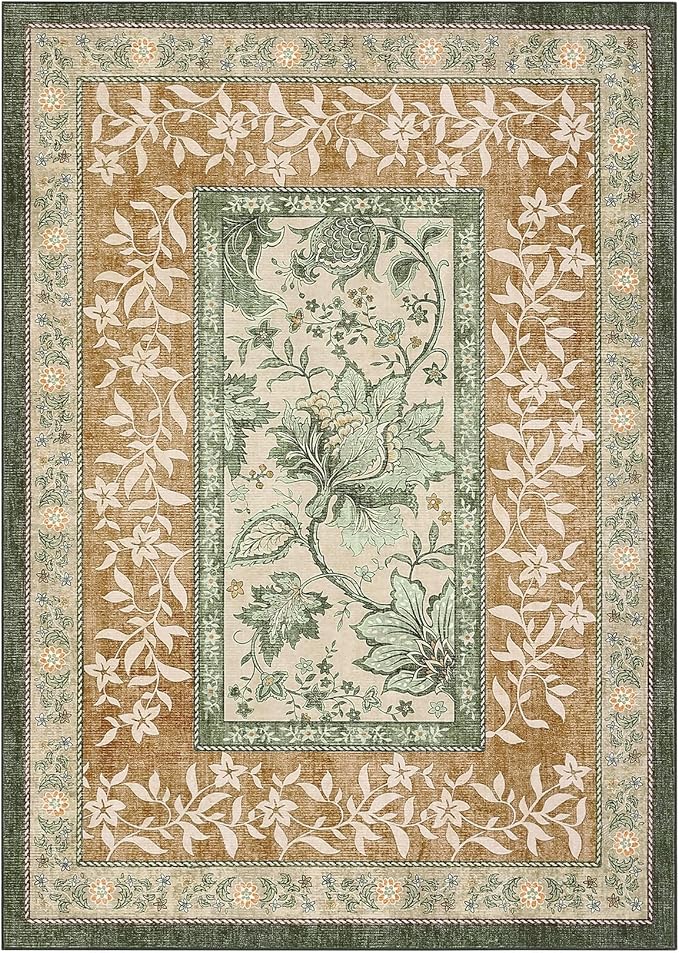 GarveeHome Terracotta Olive Sage Green Washable 5x7 Area Rugs, Botanical Grove - Image 10