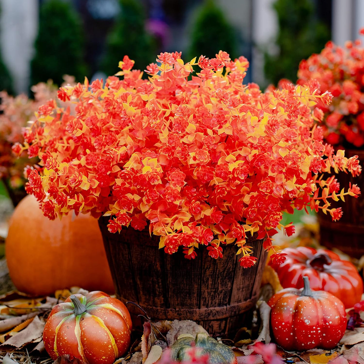AXYLEX Artificial Fall Flowers Outdoor, Fake Mums (Orange Yellow)