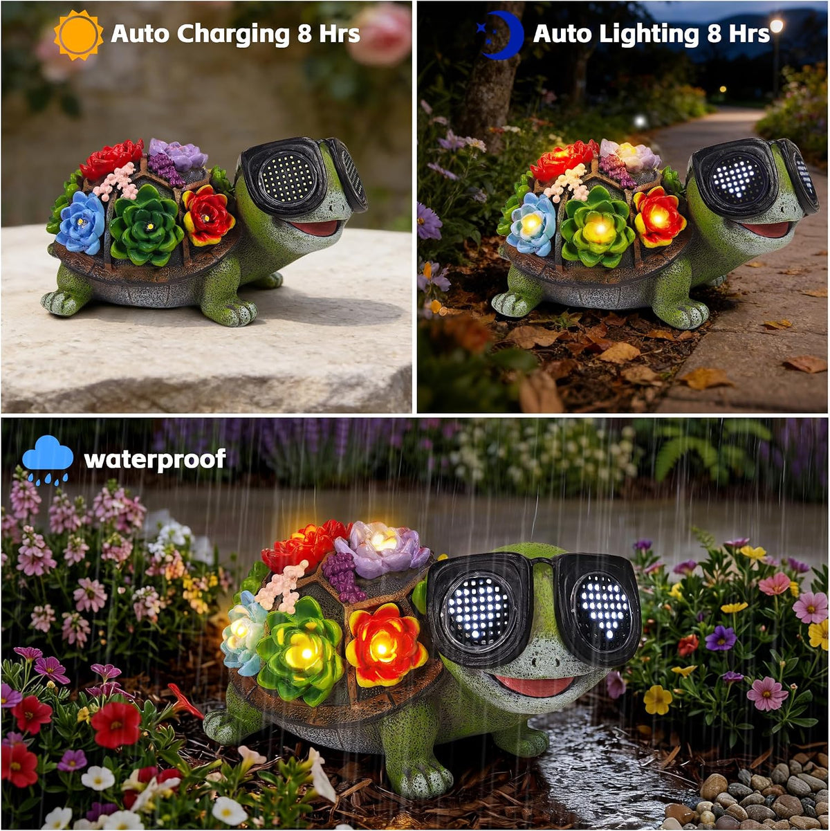 Solar Turtle Garden Statue with Heart-Shaped LED Sunglasses, Light Up