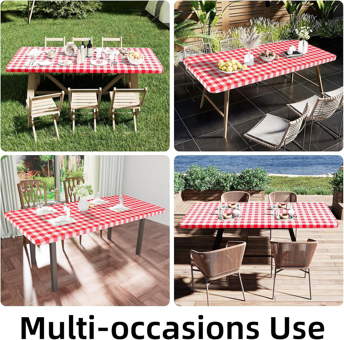 Smiry 8 Foot Picnic Table Cloth, Flannel Backed Fitted Vinyl tablecloths