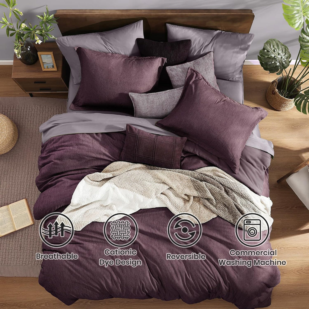 Monbix Queen Size Comforter Set 7 Pieces Italian Plum Bed in a Bag