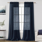 Nanspring Navy Blue Linen Curtains by Nanspring